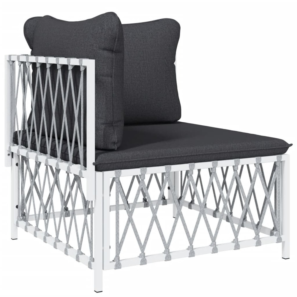 Salon de jardin meuble d'extérieur ensemble de mobilier avec coussins 5 pièces blanc acier