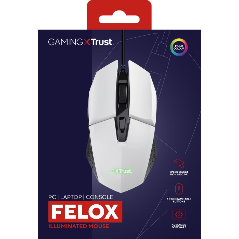 Trust GXT 109W Felox souris Gaming Droitier USB Type-A Optique 6400 DPI