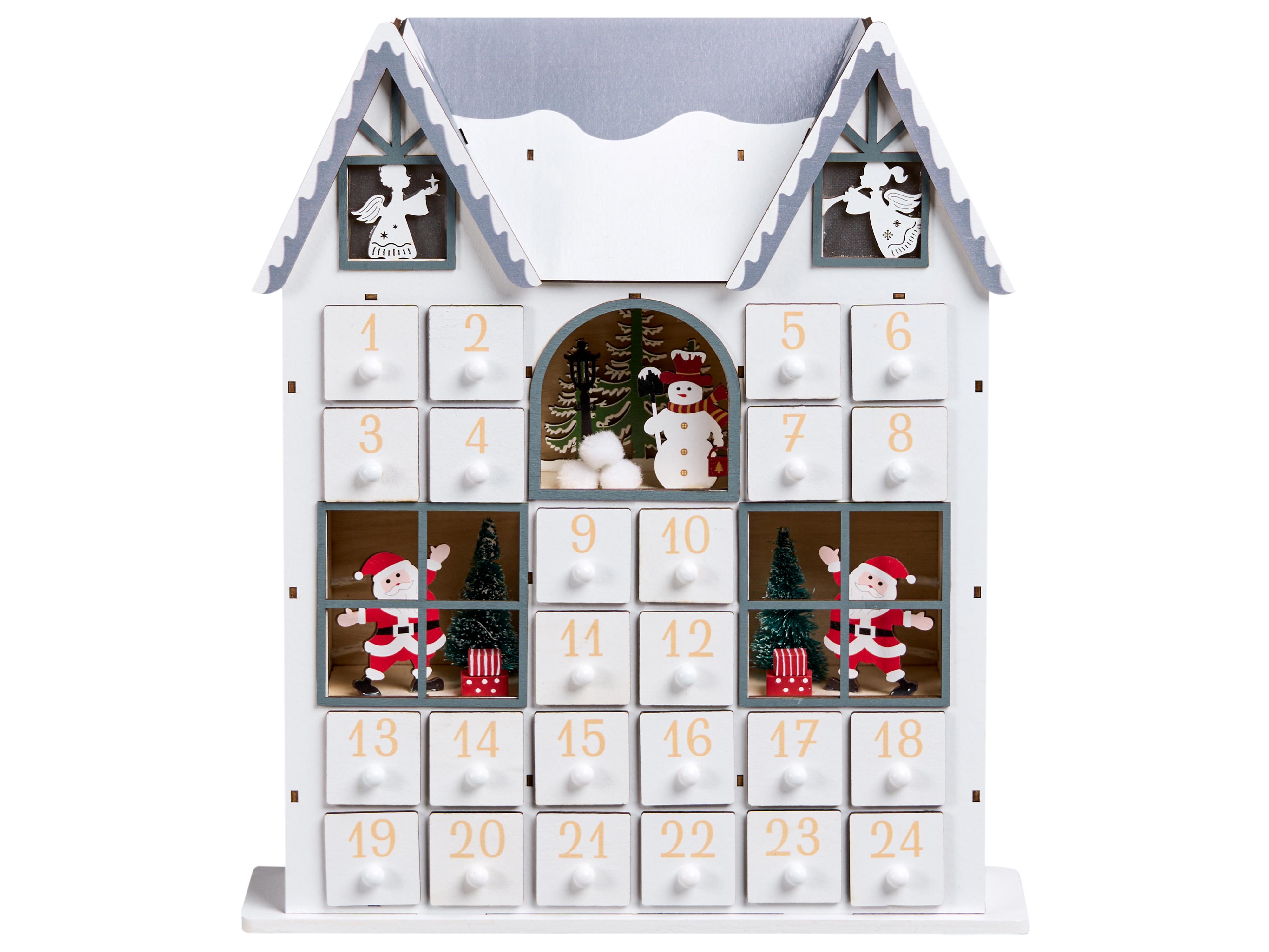 Kerstdecoratie LED FEMUND Adventskalender 40 cm Wit