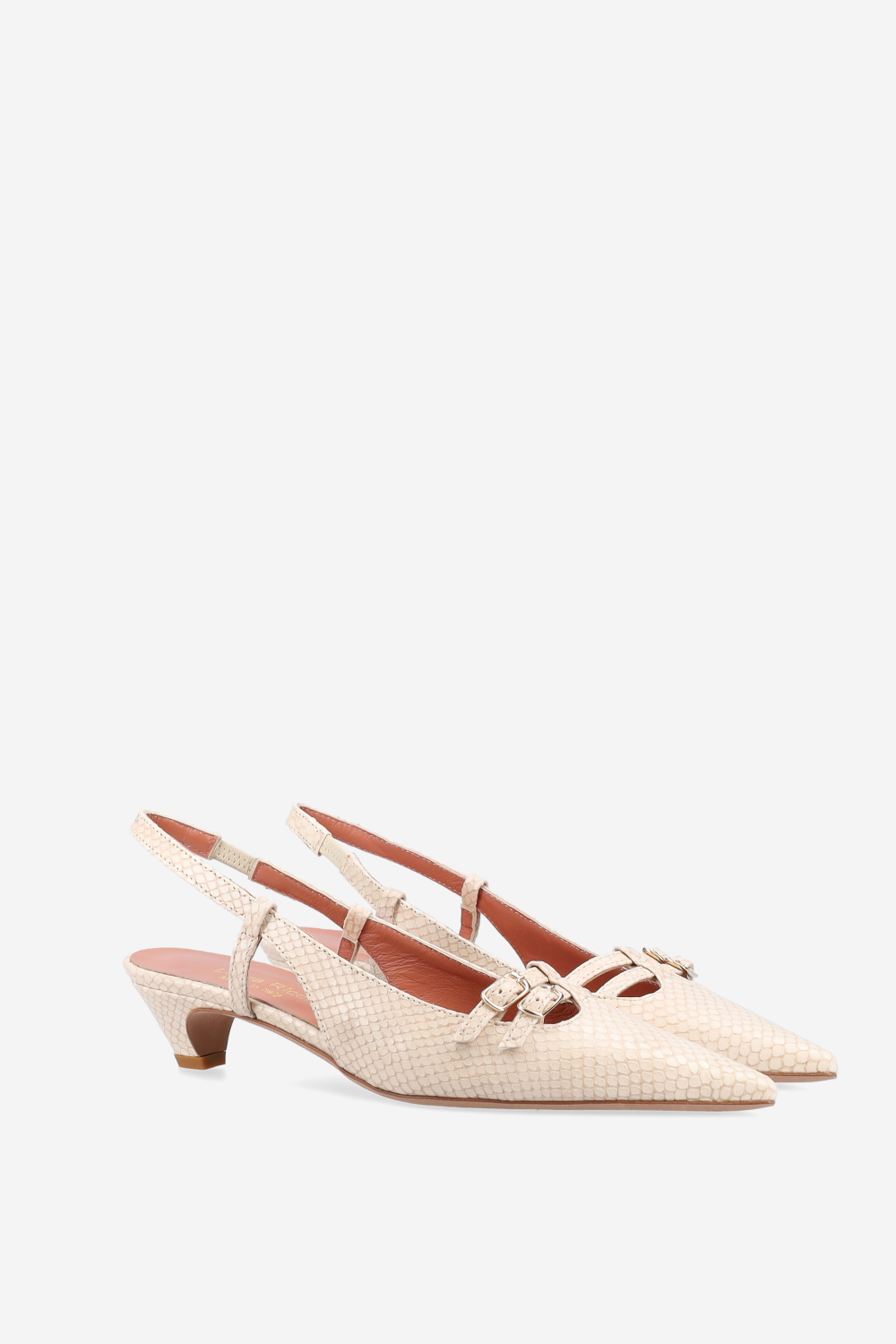 Pointed-toe pitone leather slingbacks