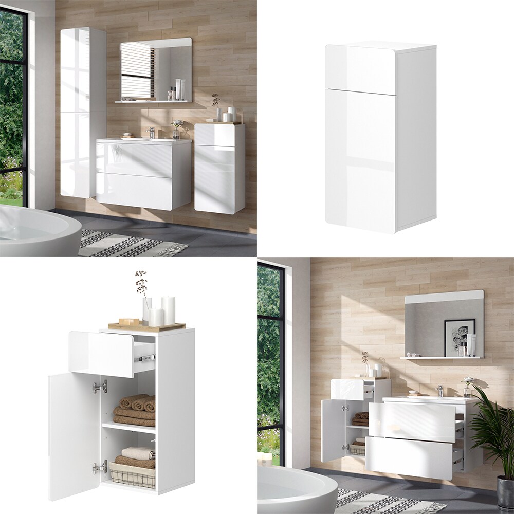 Vicco Midischrank Izan Weiß Hochglanz 37 x 77 cm mit Schublade und Tür