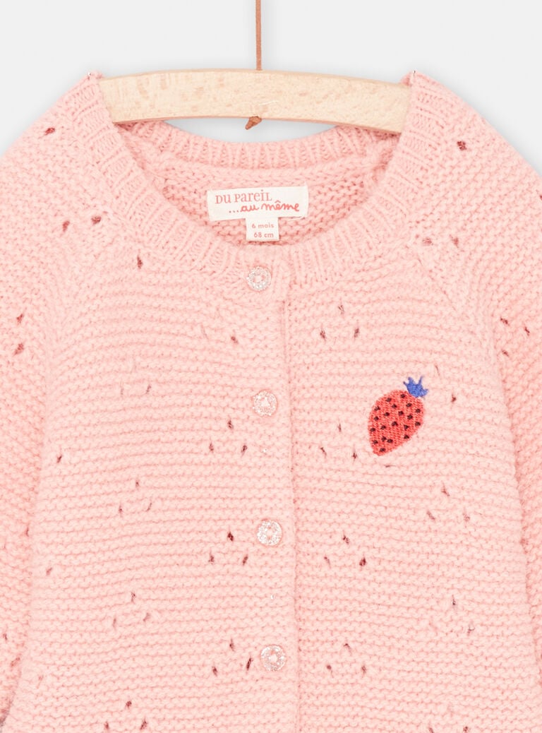 Cardigan rose thé en tricot point fantaisie bébé fille