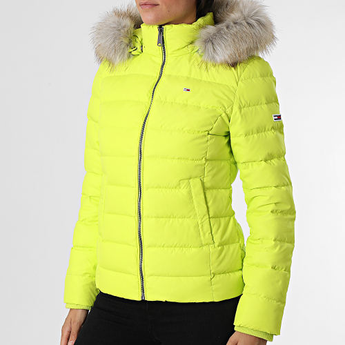 Doudoune Capuche Fourrure Femme 8588 Jaune Vert Fluo