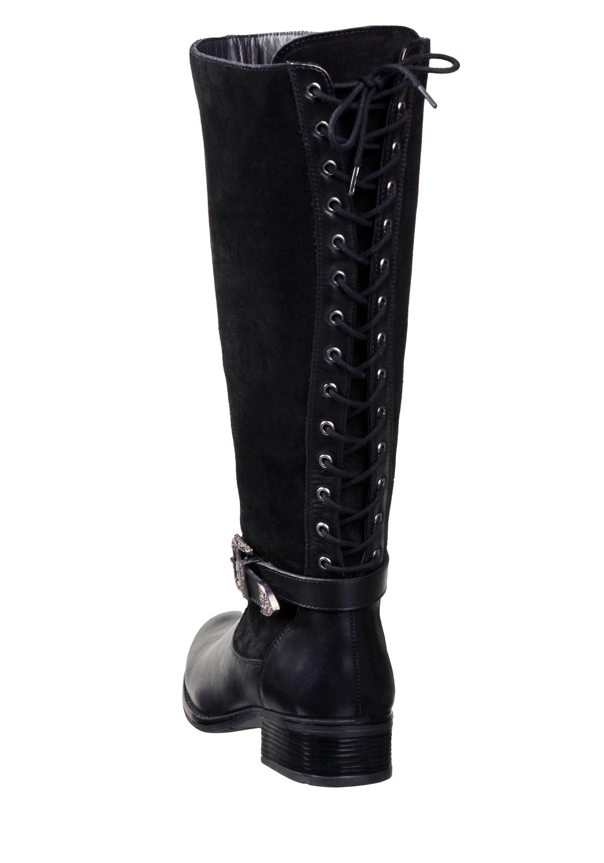 Lederstiefel mit Schnürung hinten und Zierschnalle