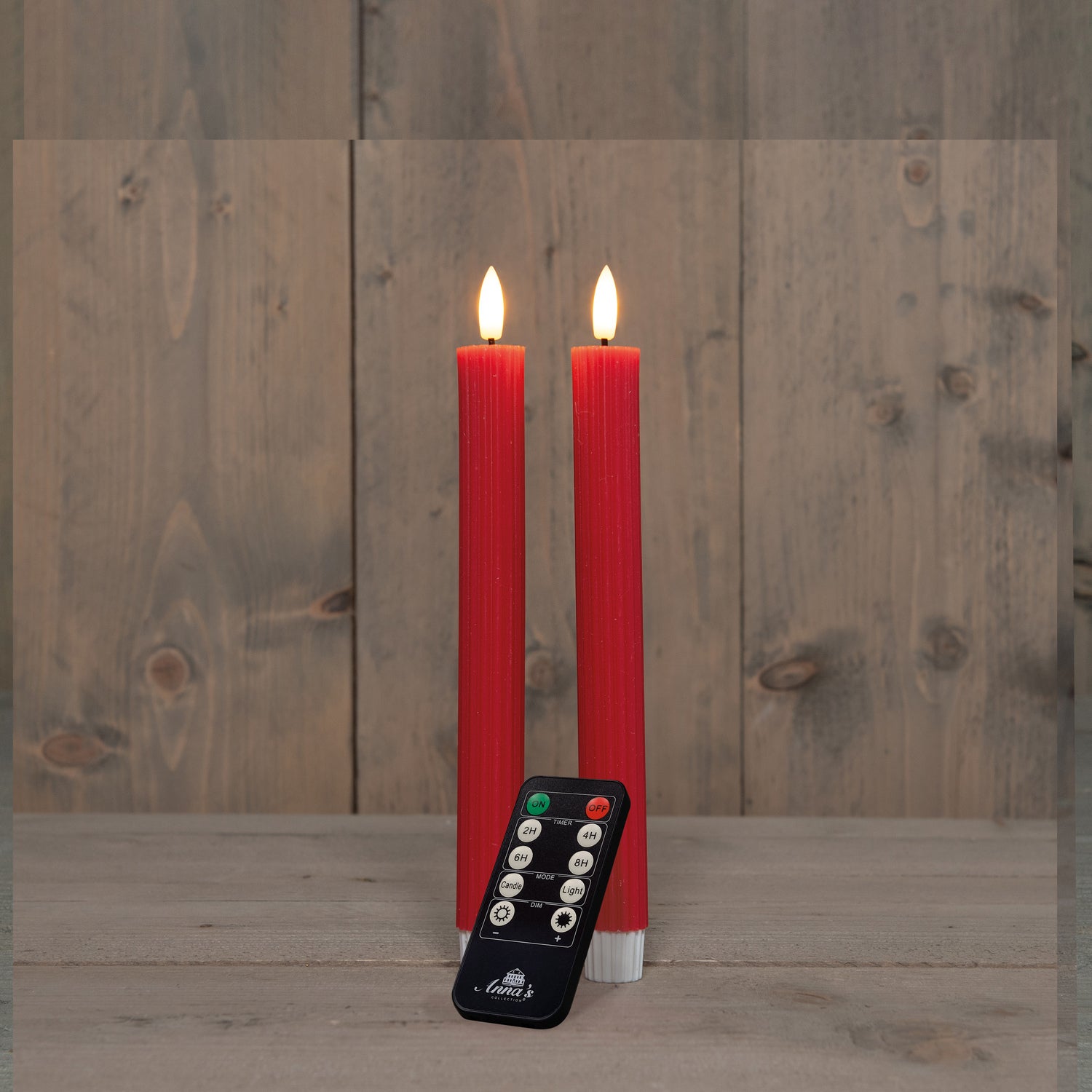 Anna's Collection LED dinerkaars Rib met timer rood D 2,1 H 23 cm 2 stuks