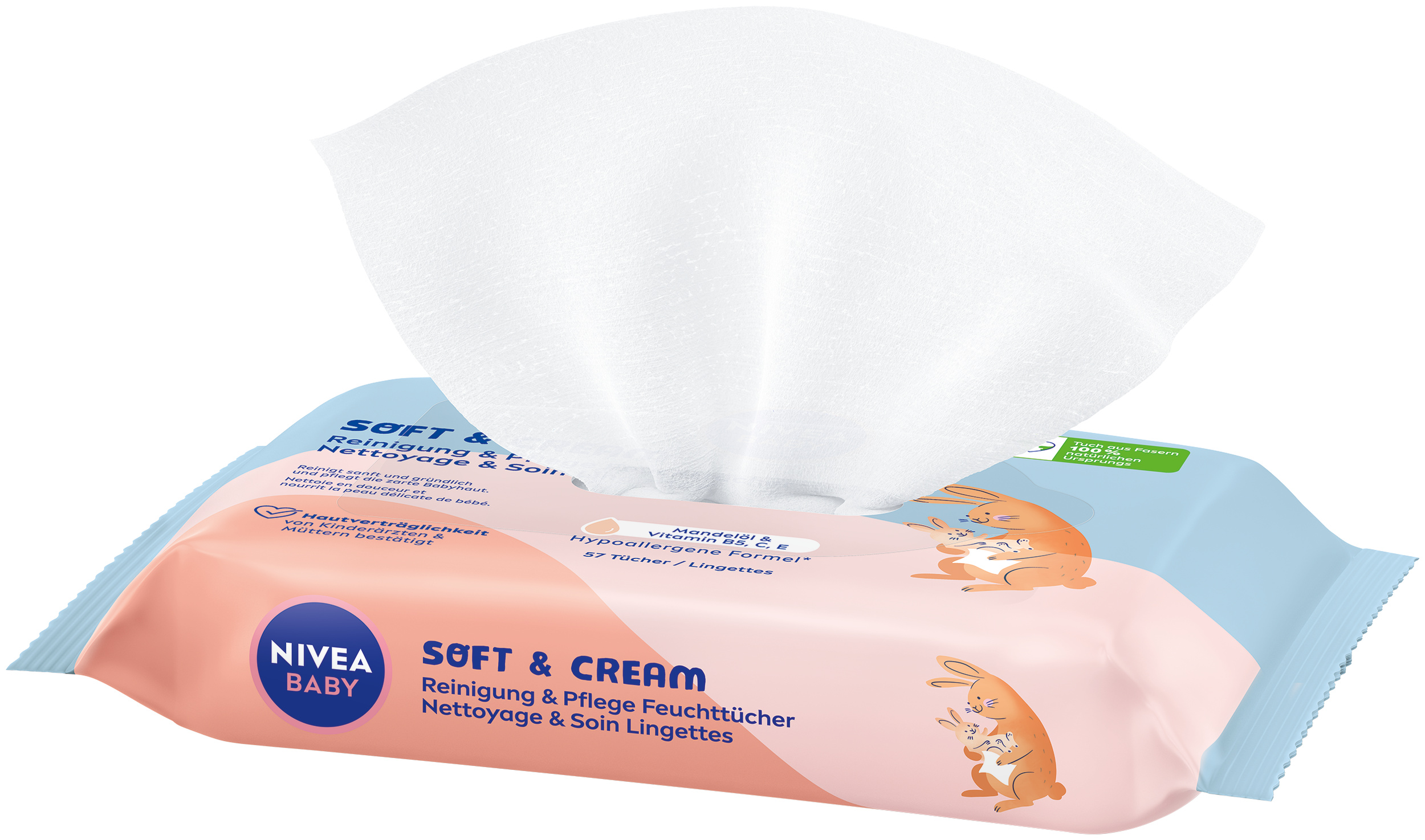 Nivea BABY Feuchttücher<br>57 Stück, Beutel, Soft & Cream
