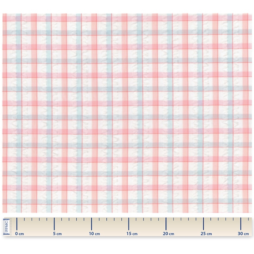 Tissu Coton Au Mètre Ex2471 Carreau Seersucker Corail Bleu