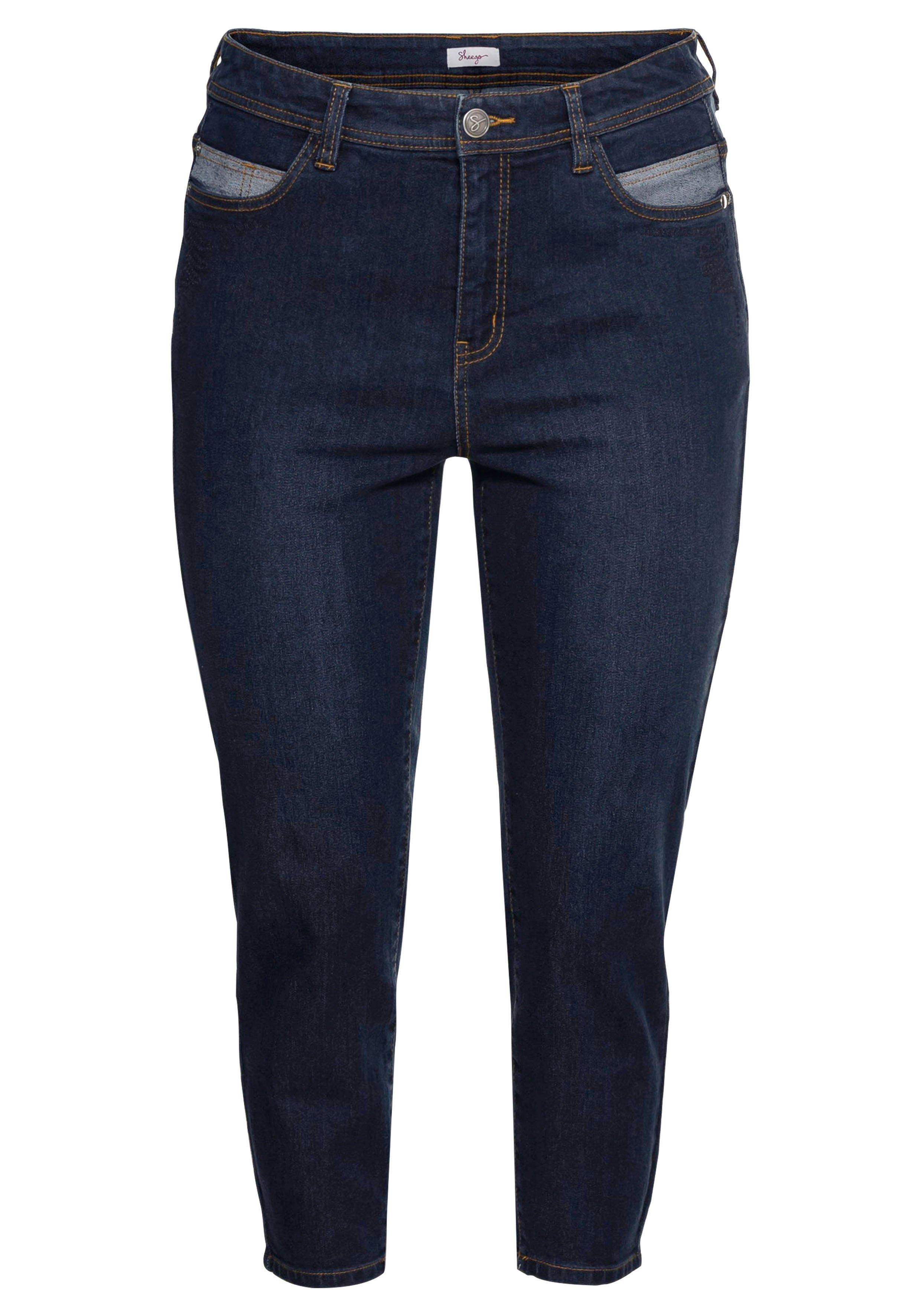 Skinny Jeans in 7/8-Länge, mit Stickerei vorn