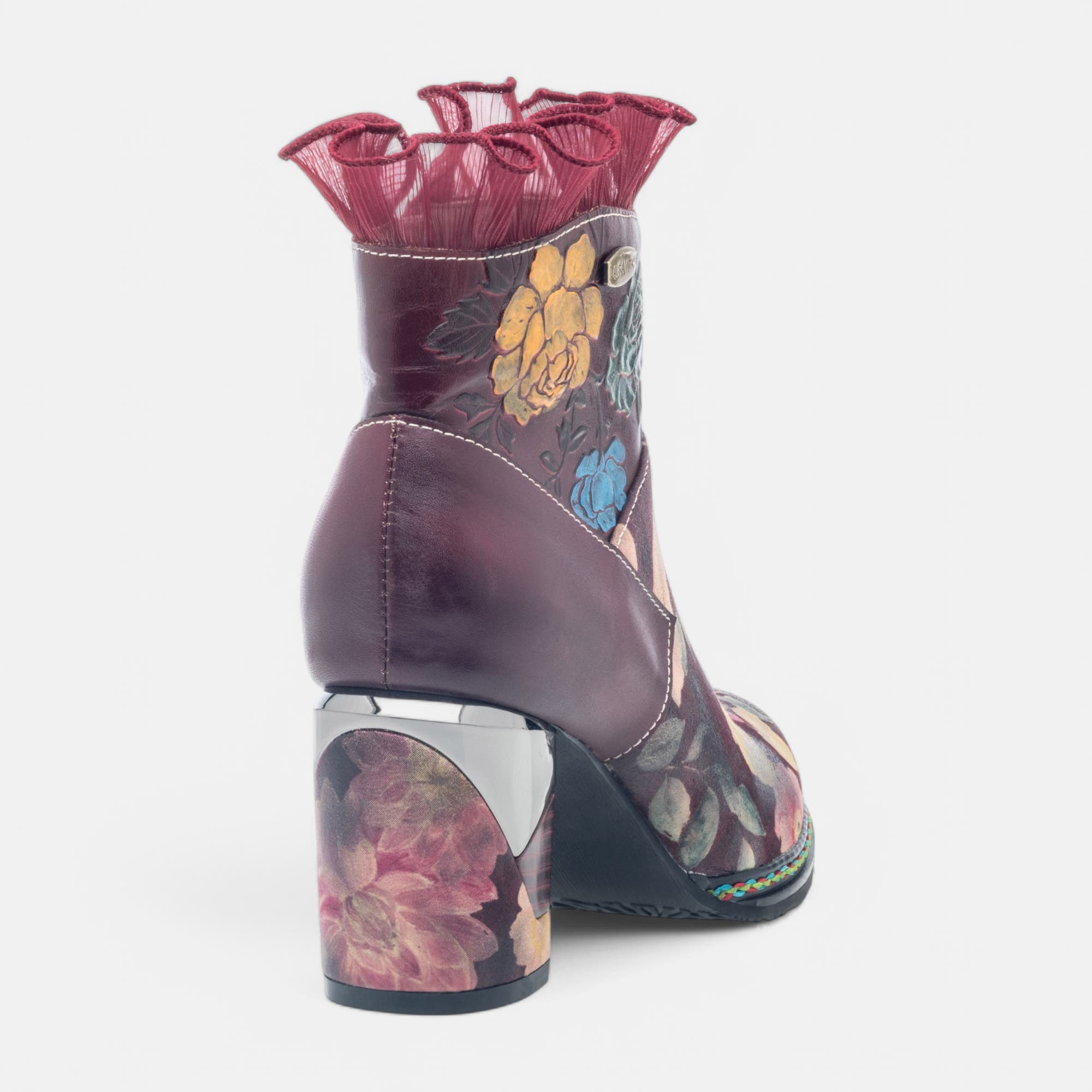 Bottines à talon Femme en cuir bordeaux