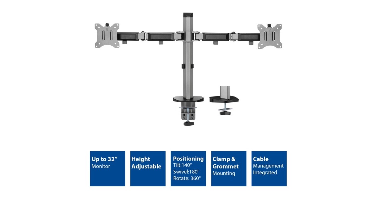 ACT ConnectivityMonitorarm office, 2 schermen  (Zilver)