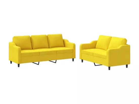Ensemble de canapés 2 pcs avec coussins Jaune clair Tissu