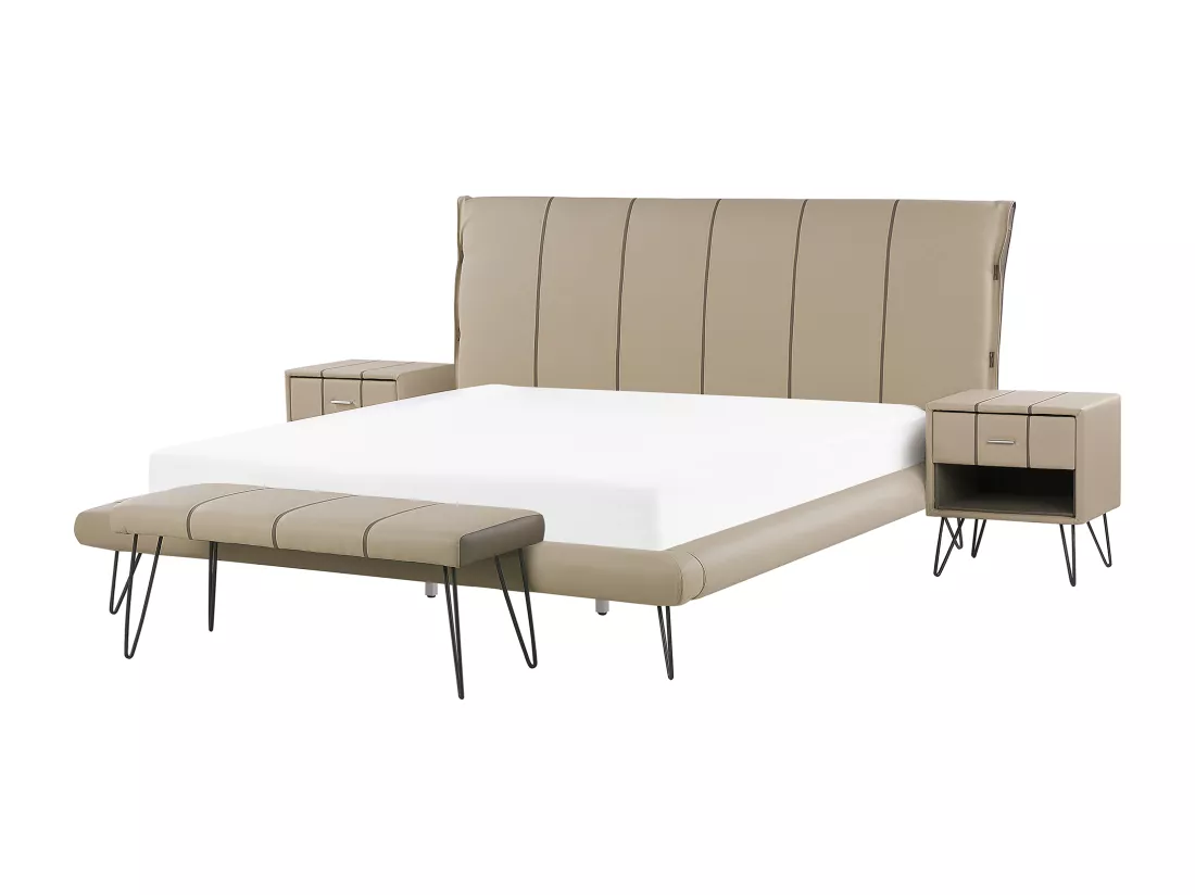 Ensemble de chambre Cuir PU BETIN 180 x 200 cm Beige sable