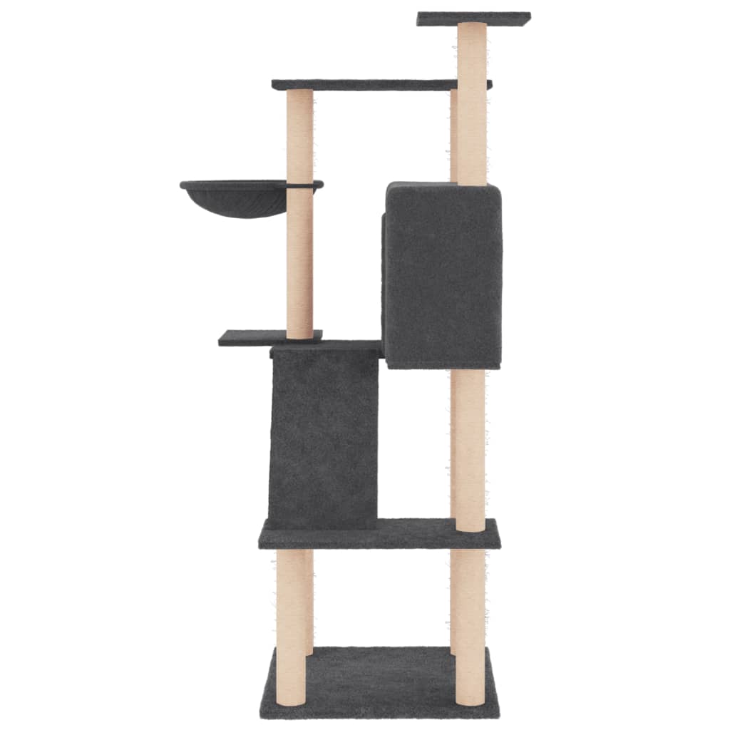 Arranhador para gatos vidaXL com hastes de sisal cinza escuro, 143 cm