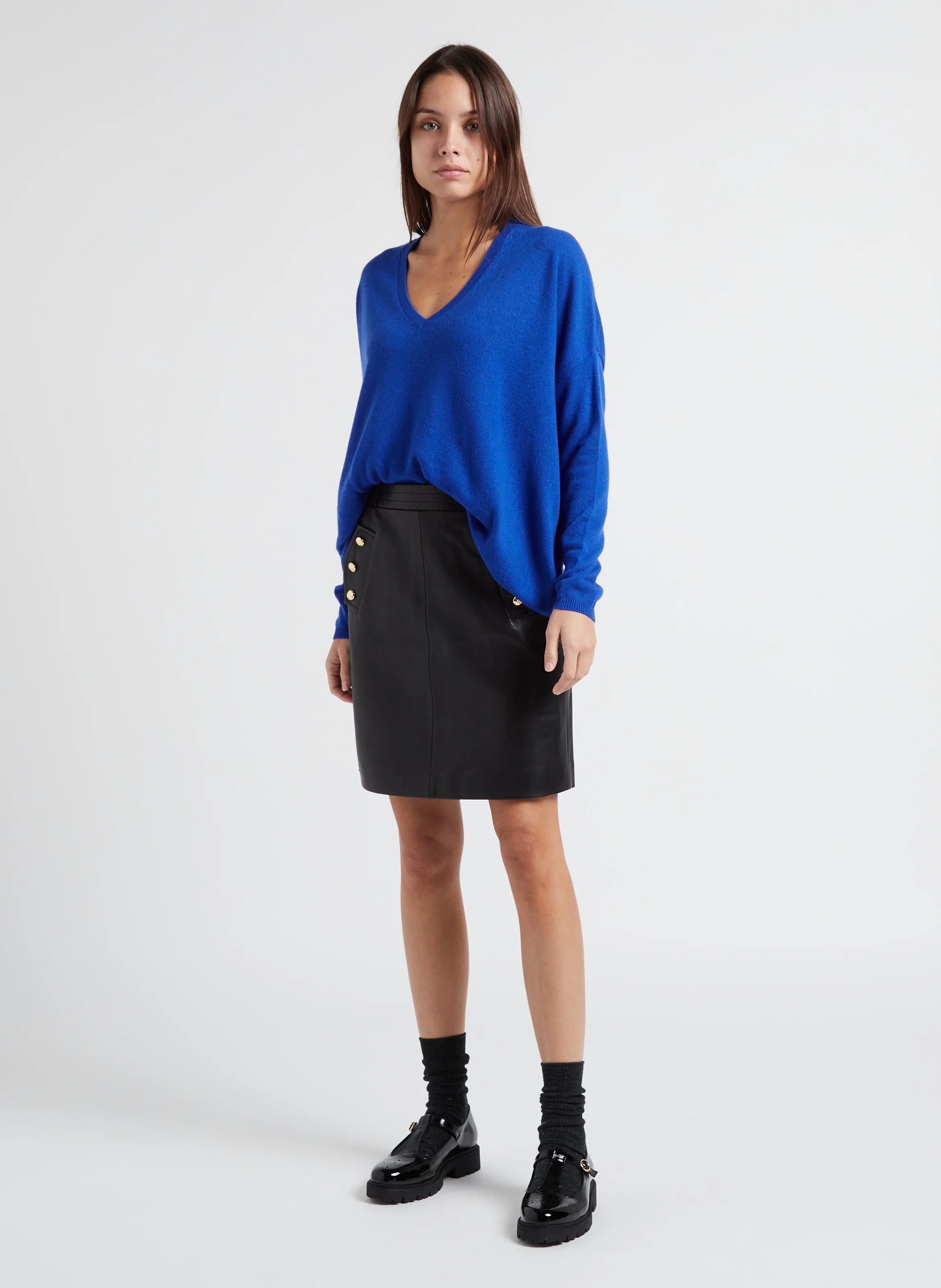 MONJOE - Pull col v en cachemire| Bleu
