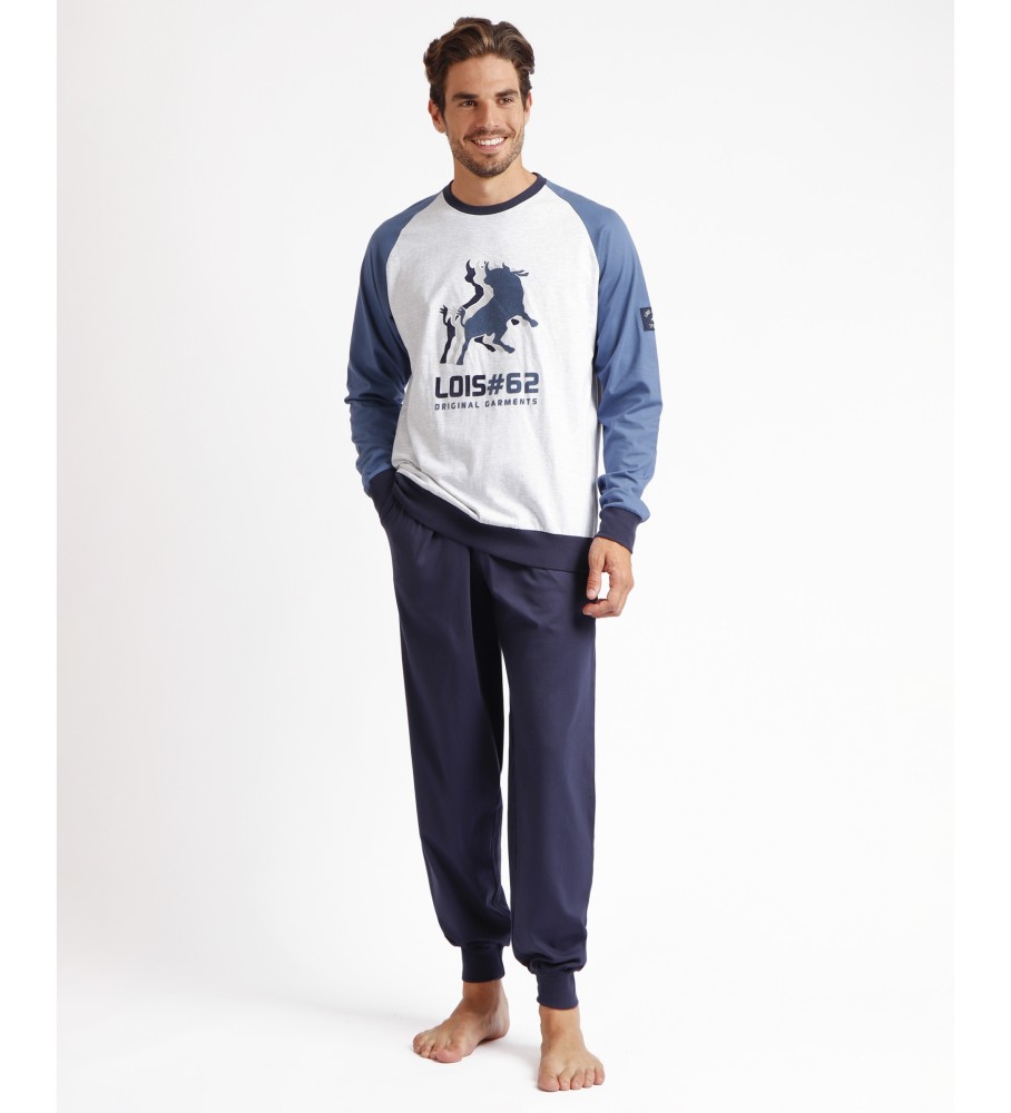Lois Pijama Manga Larga Ranglan Quadro azul