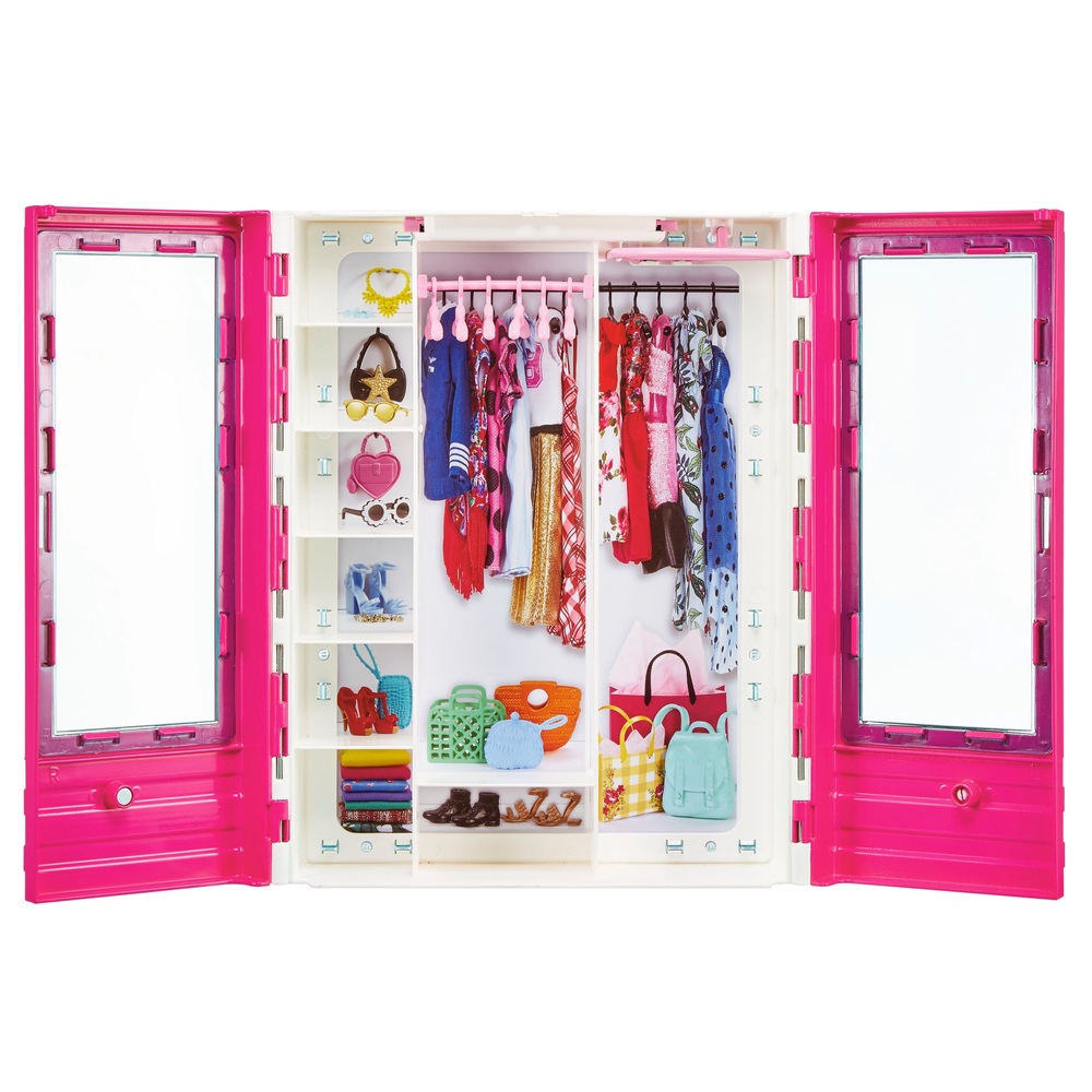 Barbie Ankleide- und Spiel-Kleiderschrank und Cabrio mit 2 Puppen
