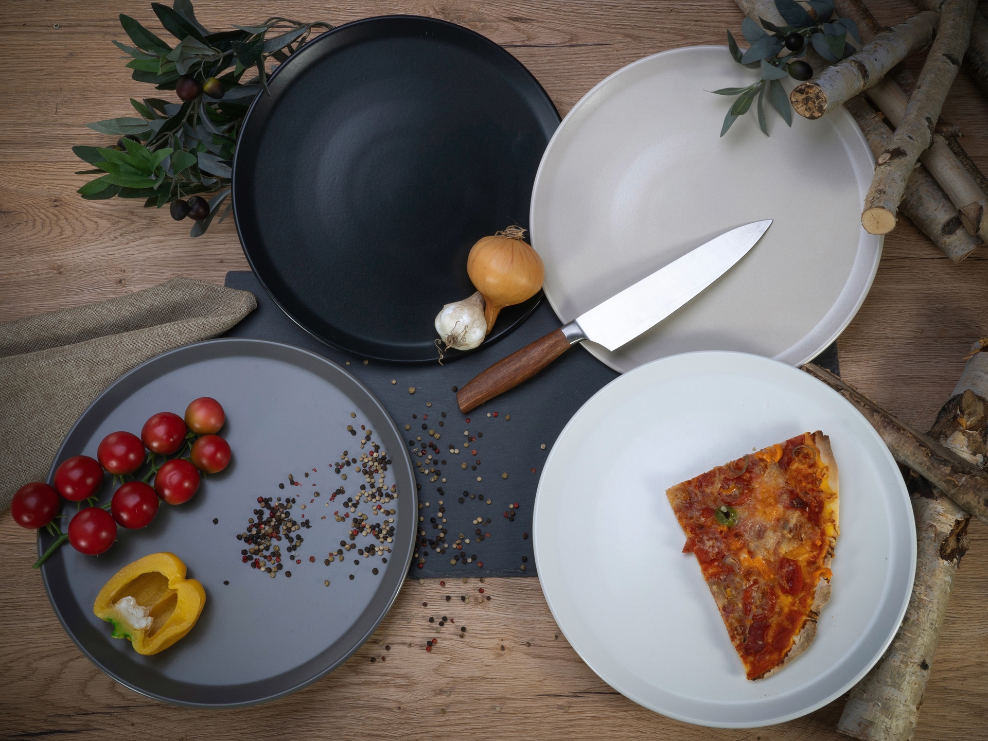 CreaTable Pizzateller XL MANHATTAN 6er Set 33 cm schwarz