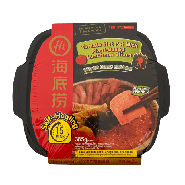 Hi Zelfverwarmende Tomaten Hot Pot met Plantaardige Luncheon Plakjes 385g