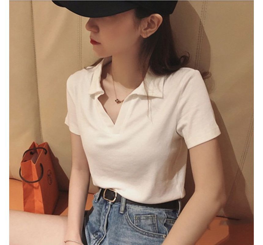 CRIBI - Effen poloshirt met korte mouwen en V-hals