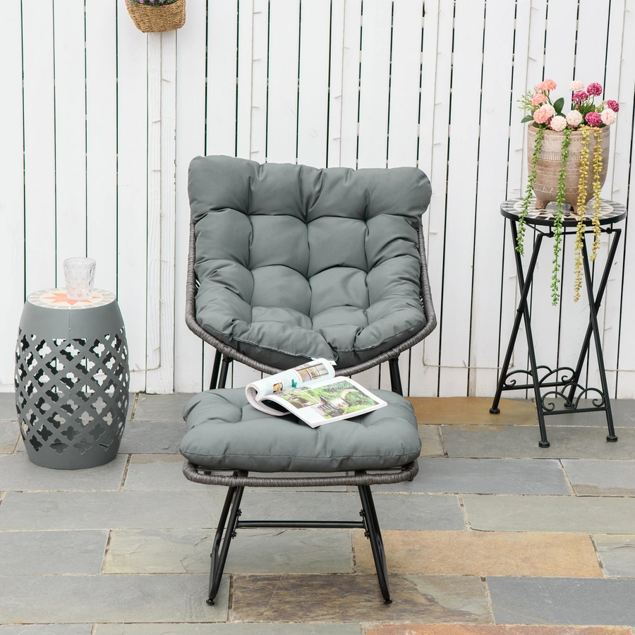 Outsunny Rattansessel-Set mit Fußhocker grau