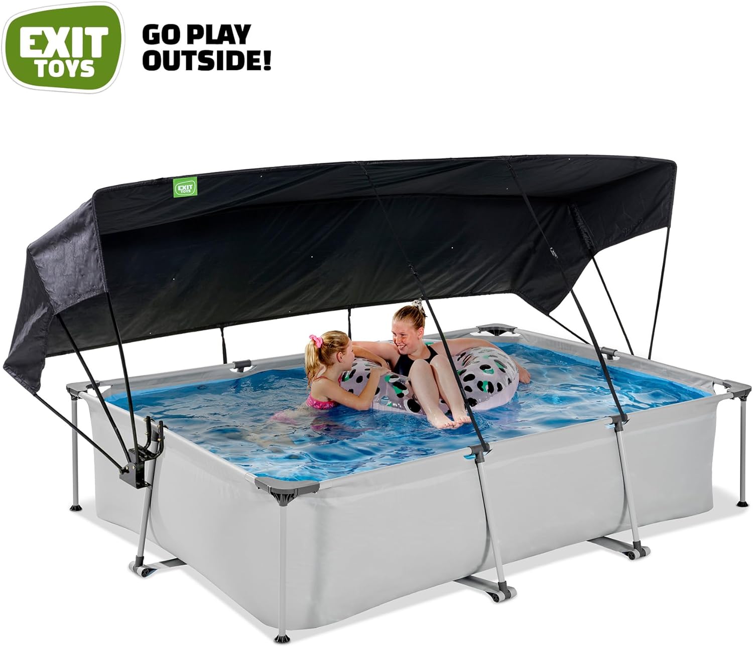 EXIT Toys Soft Grey Pool mit Sonnensegel - 300x200x65cm - Rechteckiger, Kompakter Rahmenpool mit Kartuschenfilterpumpe - Optimaler UV-Schutz - Leicht Zugänglich - Einzigartiges Design - Grau