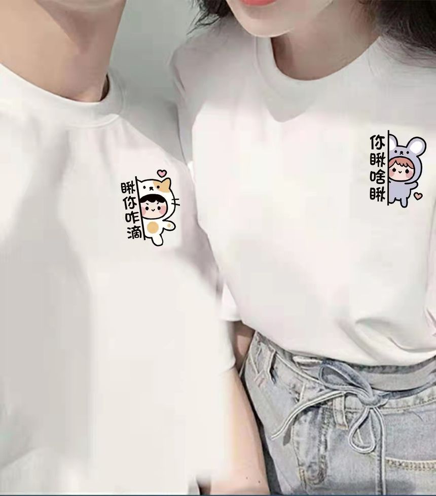 INEN - Koppels matchend T-shirt met korte mouwen en cartoonprint