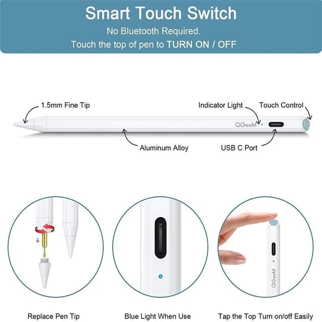 NÖRDIC Stylus Pen til iPad med Palm Rejection og Magnetisk Fastgørelse kompatibel med Apple iPad/iPad Pro/Mini iPad Air