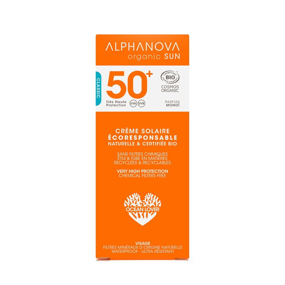 ALPHANOVA SUN Sonnencreme Monoï<br>50 ml, Creme, Bio SPF50+ ohne chemisches Filtergehäuse und Schlauch aus recycelten & recycelbaren Materialien