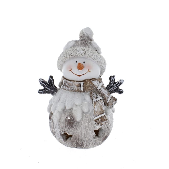 Schneemann mit LED - aus Polyresin - 13x11x19 cm