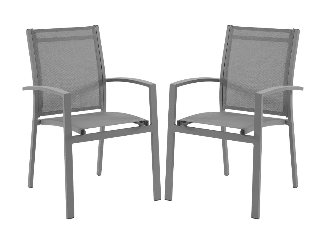 Lot de 2 fauteuils de jardin empilables en aluminium et textilène - Gris anthracite - TELTO de MYLIA