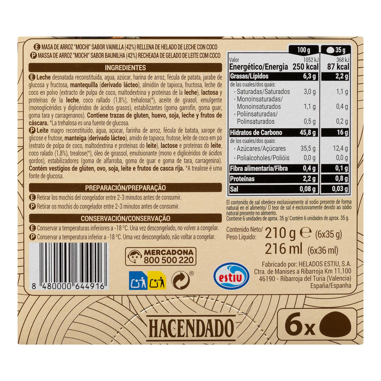 Crème glacée mochi à la noix de coco Hacendado