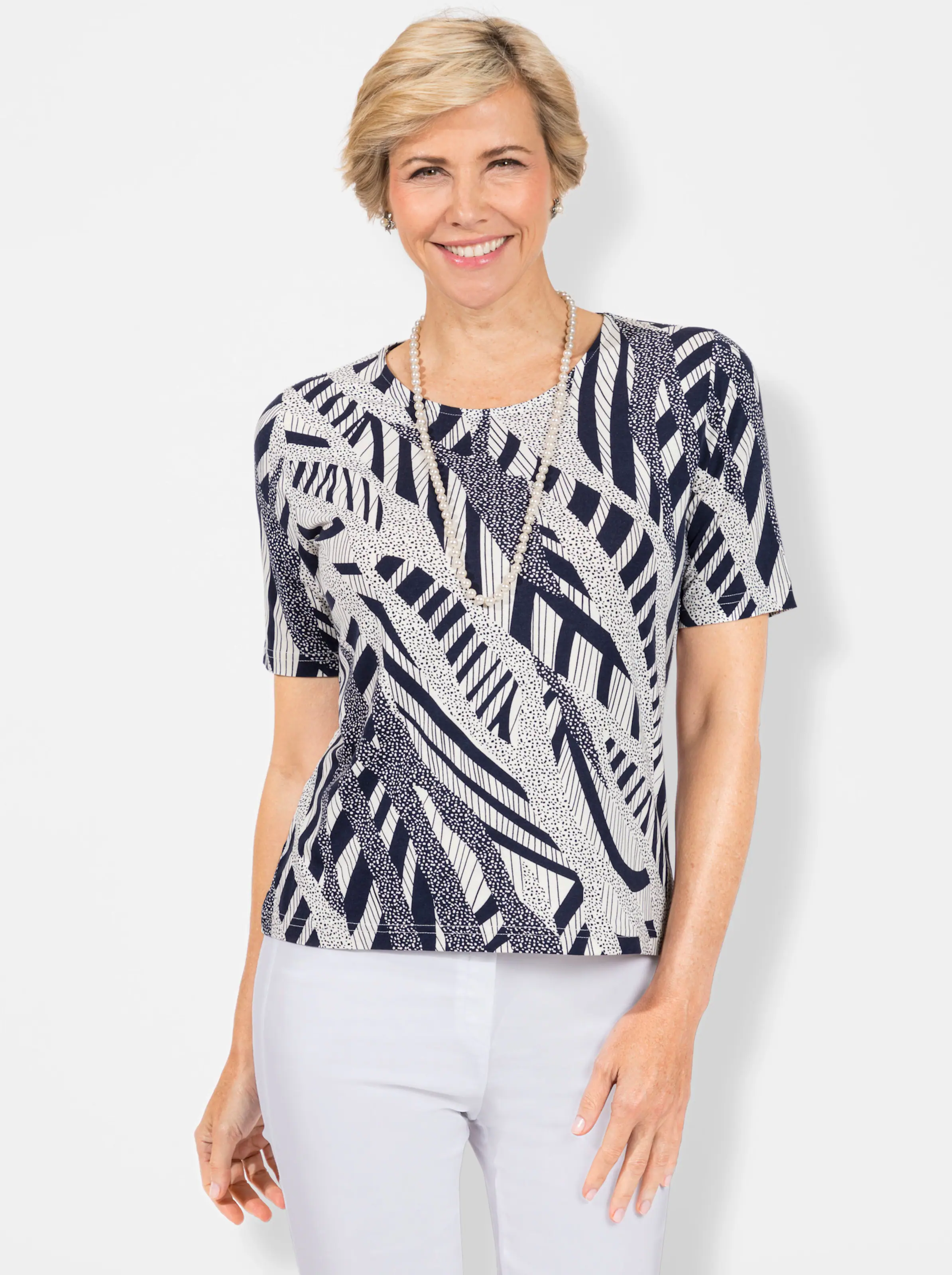 Shirt in marine-ecru-bedruckt
