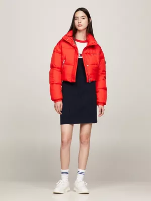 Jaqueta puffer cropped com logo