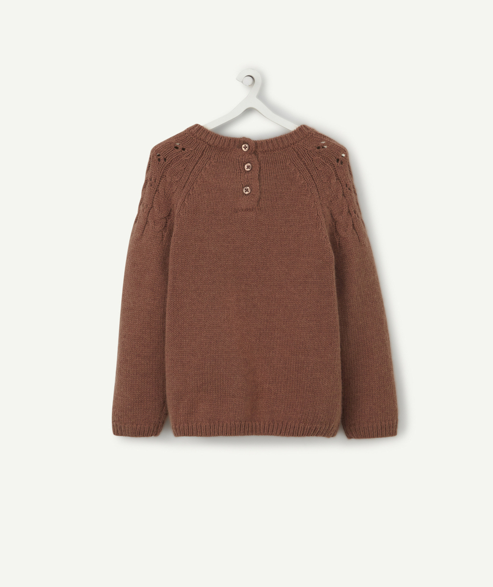 PULL MARRON BÉBÉ FILLE EN MAILLE AJOURÉE