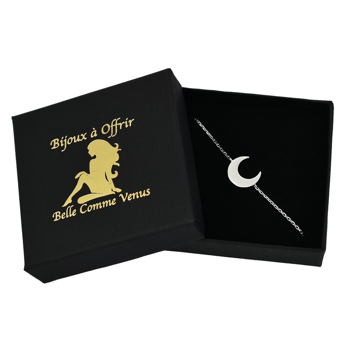 Bracelet croissant de lune Argent 925 Rhodié