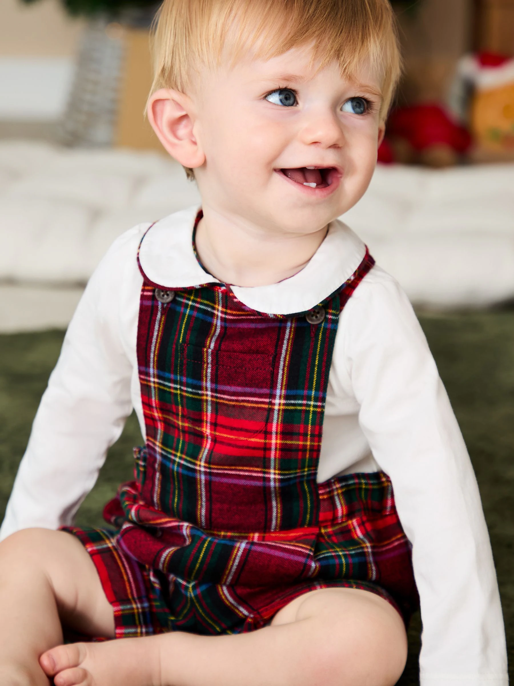 Rood met Schotse ruit - JoJo Maman Bébé Set van tuinbroek en top