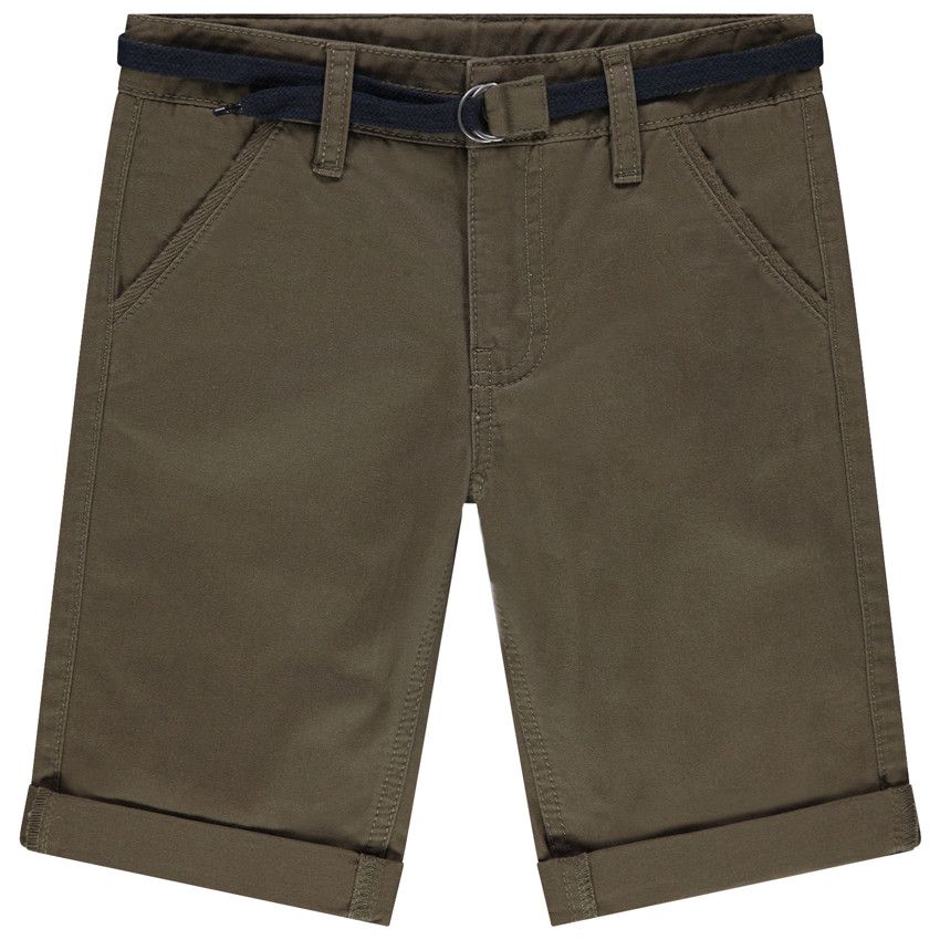 Bermuda en coton uni avec ceinture ajustable - Kaki