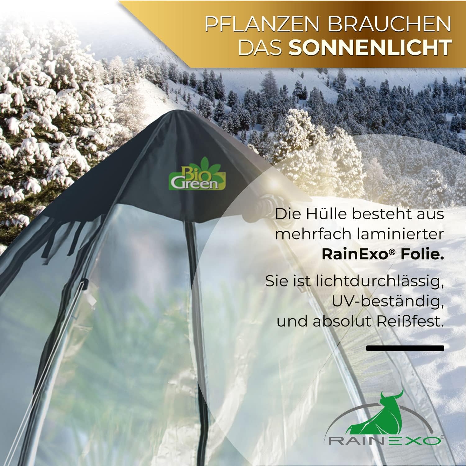 Bio Green Überwinterungszelt/Foliengewächshaus Tropical Island Breeze L | hochwertige RainExo-Folie | 2 große Belüftungsöffnungen | H 200 x Ø 240 cm