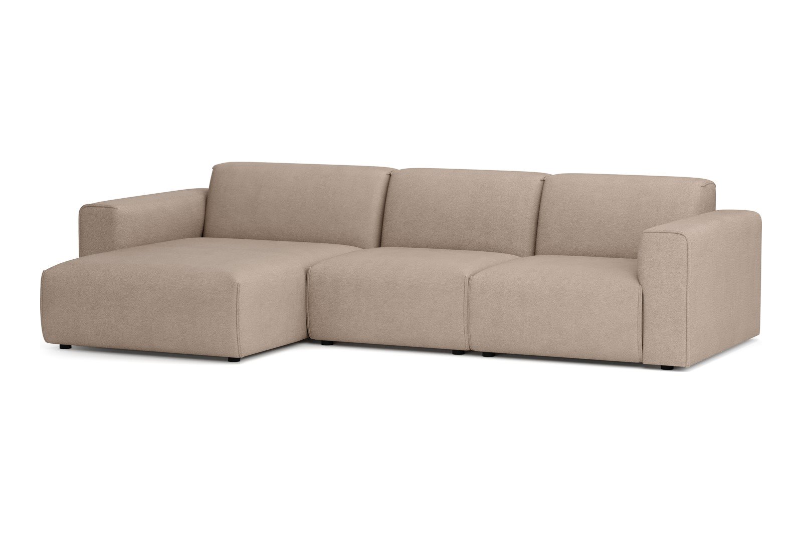 Monaco 2,5-seter med XL sjeselong venstre Tekstil Brego 34 Light Brown med sorte ben. Std komfort.