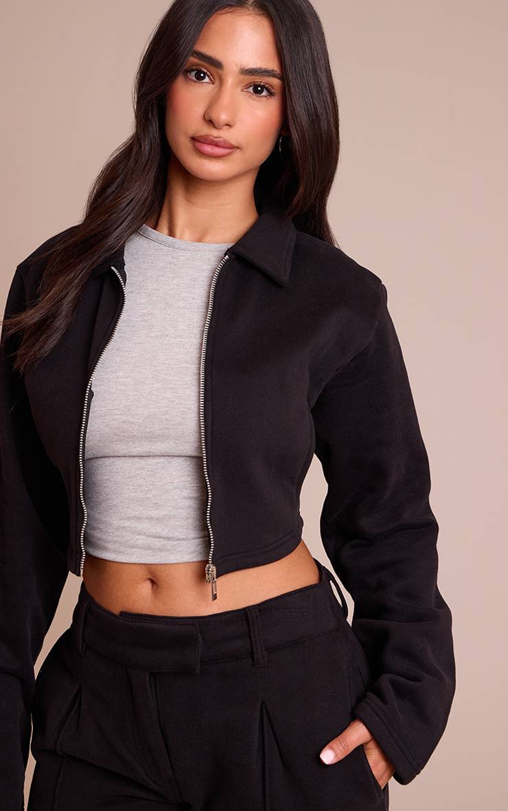 Noir Sweat Court Zippé À Col Pour Petite Taille