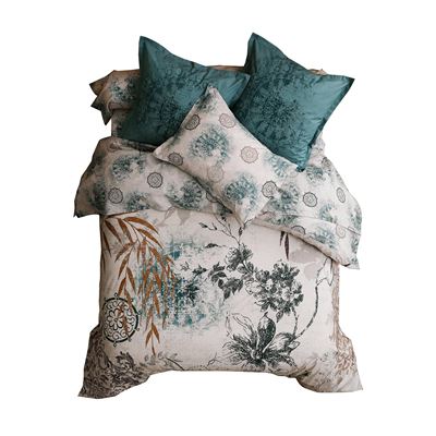 Linge de lit percale motif feuillage et rosaces - BECQUET CRÉATION