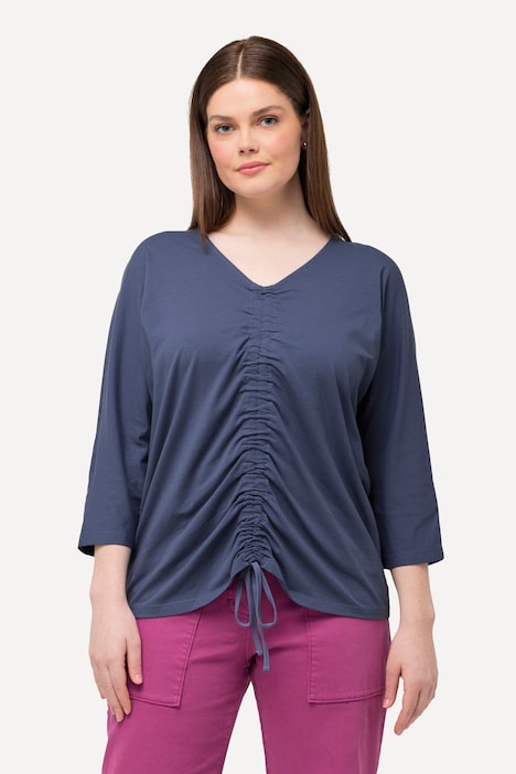 T-Shirt, Raffung, V-Ausschnitt, 3/4-Arm, Biobaumwolle