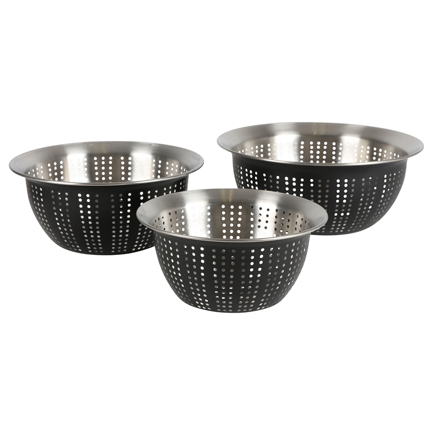Sieb-Schüssel-Set aus Edelstahl Schwarz 3-teilig