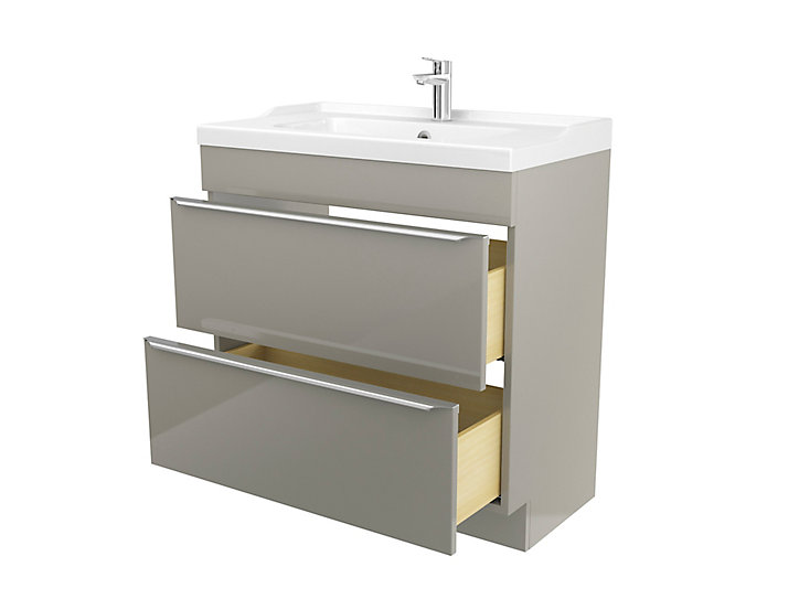Meuble sous vasque à poser GoodHome Imandra taupe 80 cm + plan vasque Lana