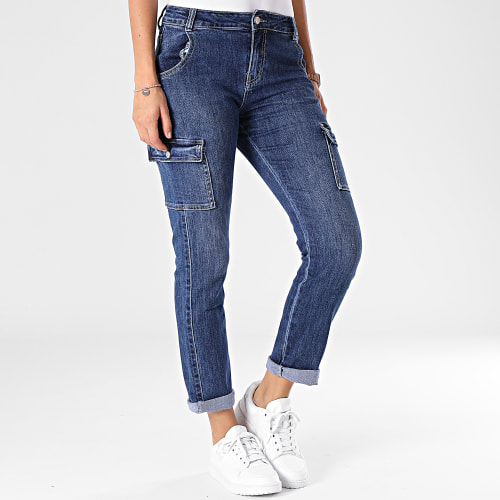 Pantalon Cargo Jean Femme Bleu Denim