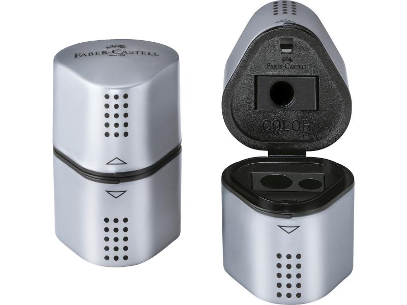 Faber-Castell Spitzer Grip 2001 Dreifach Manuell, Silber Mit Behälter aus Kunststoff
