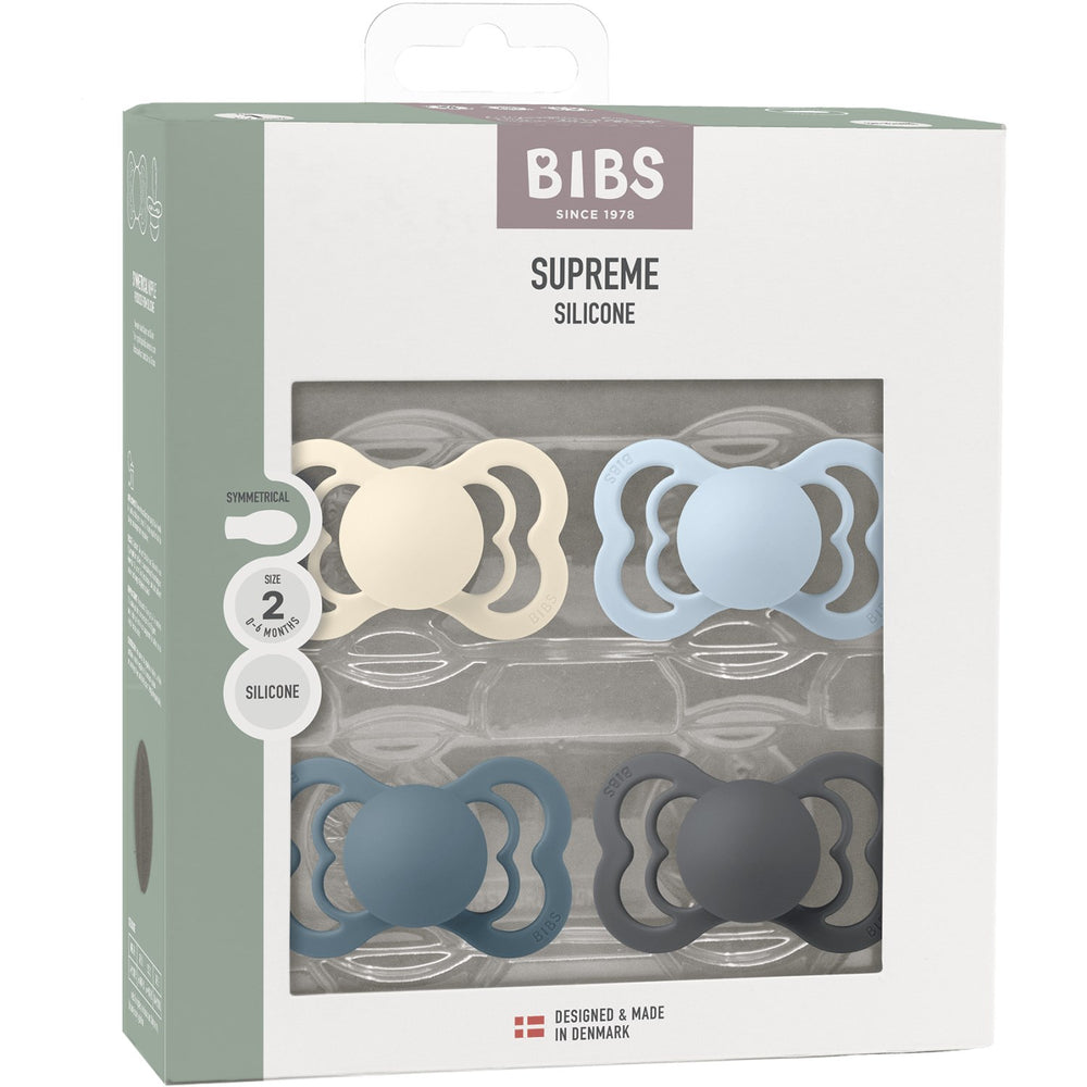 Køb Bibs Ivory/Baby Blue/Petrol/Iron Sut Supreme 4-Pak Silikone
