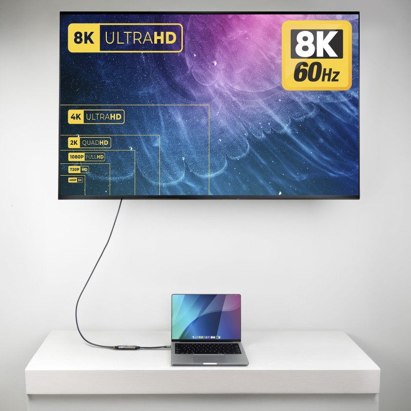 StarTech.com Adaptateur USB-C vers HDMI, 8K 60 Hz / 4K 120 Hz, Compatible Thunderbolt / USB4, Convertisseur USB C vers HDMI 2.1, HDR10+, Câble de 20 cm