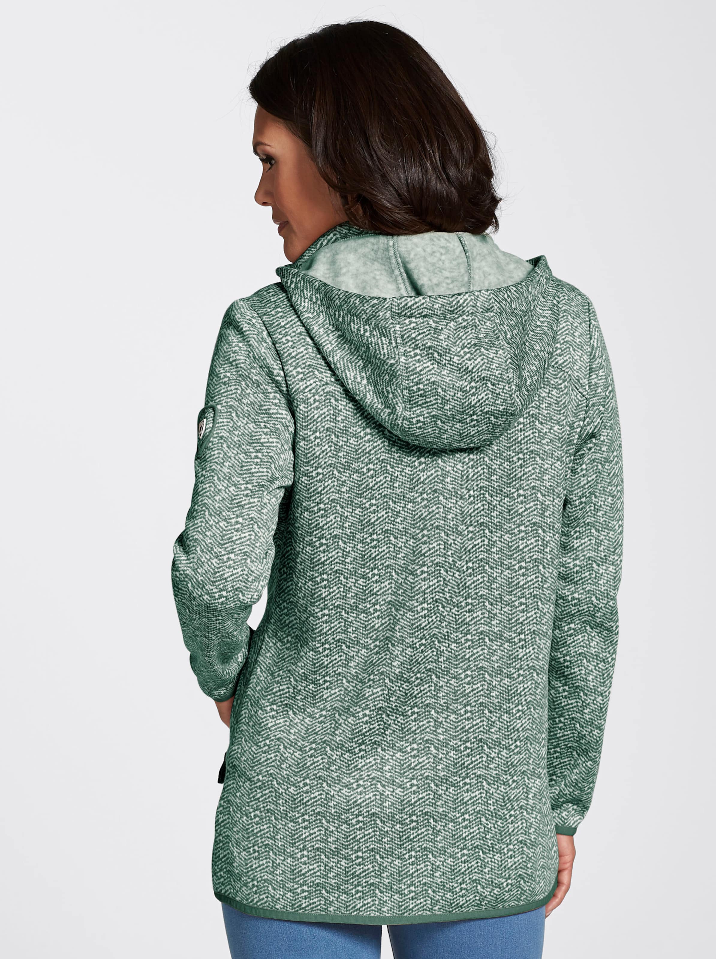 Kapuzenfleecejacke in grün-weiß-gemustert
