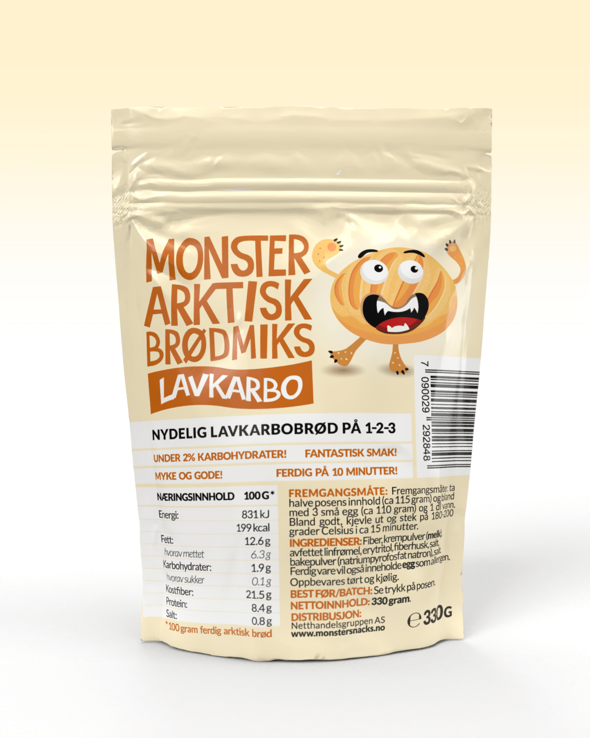 Monster Lavkarbo Hamburger Brød-Miks 3x330g - TREPAKNING!